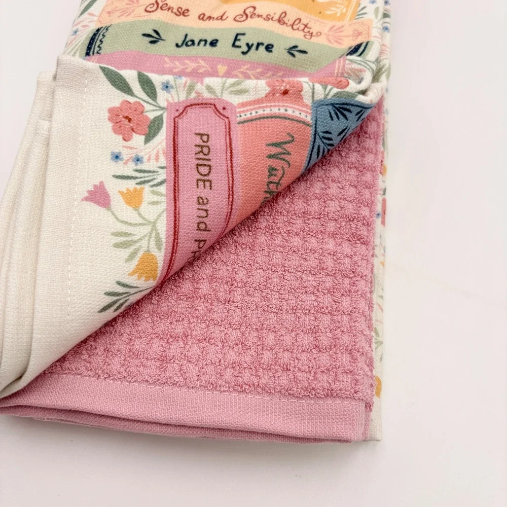 Truly Lou Literary Classics Book Stack Kitchen Towels Set of 3 Pink Bibliophile